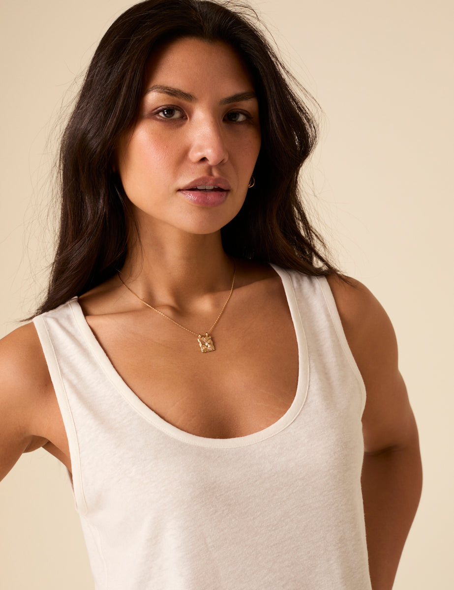 Secondary image of White Linen-blend Scoop Neck Vest Top